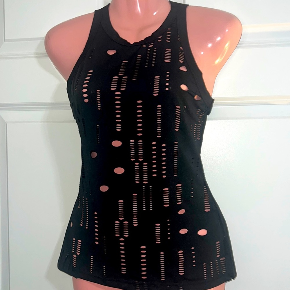 Black distressed tank